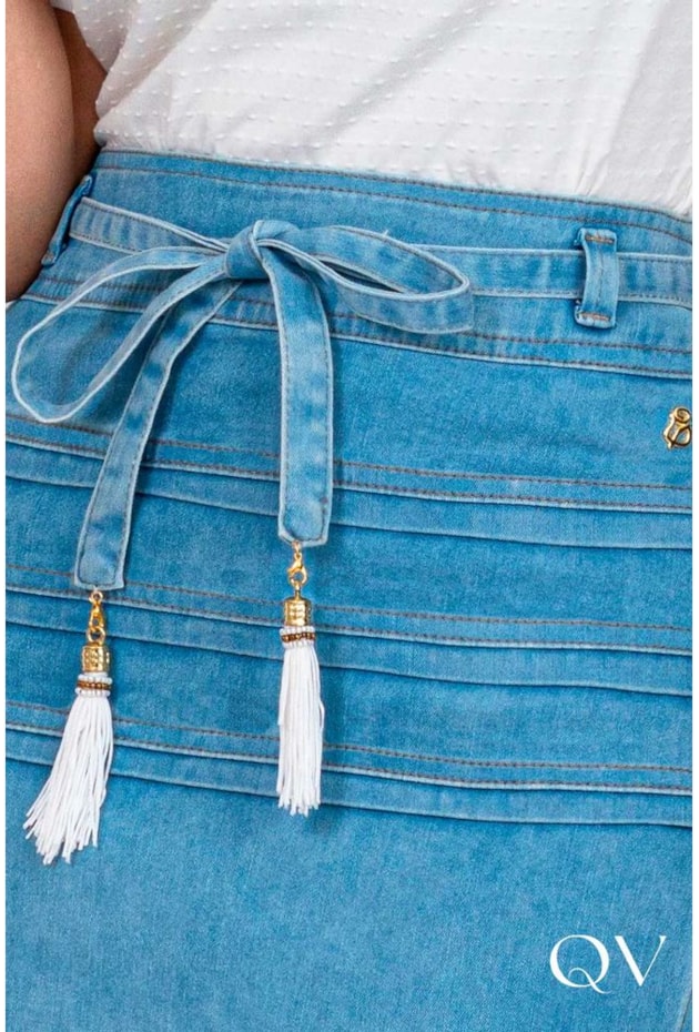 SAIA JEANS COM FAIXA E PREGAS - VIA TOLENTINO SAIA JEANS COM FAIXA E PREGAS - VIA TOLENTINO
