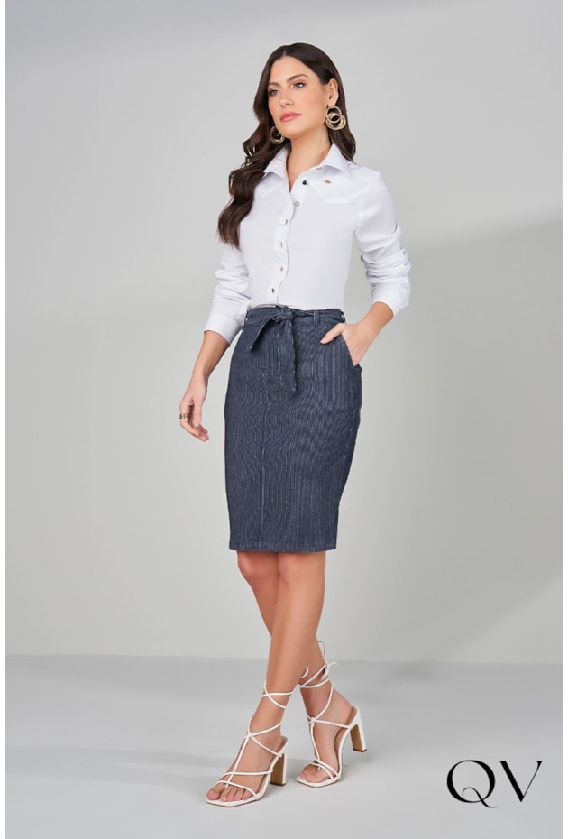 SAIA JEANS COTELE COM FAIXA - TITANIUM JEANS SAIA JEANS COTELE COM FAIXA - TITANIUM JEANS