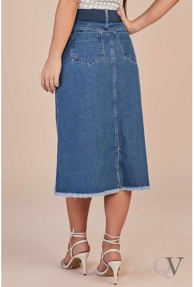 SAIA JEANS EVASÊ BARRADO ASSIMÉTRICO DET DESFIADO - TITANIUM JEANS SAIA JEANS EVASÊ BARRADO ASSIMÉTRICO DET DESFIADO - TITANIUM JEANS