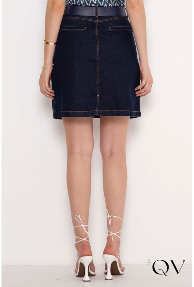 SAIA JEANS EVASÊ BOTÕES E CINTO - LAURA ROSA SAIA JEANS EVASÊ BOTÕES E CINTO - LAURA ROSA