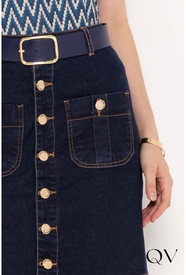 SAIA JEANS EVASÊ BOTÕES E CINTO - LAURA ROSA SAIA JEANS EVASÊ BOTÕES E CINTO - LAURA ROSA