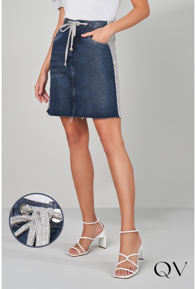 SAIA JEANS EVASÊ COM MOLETOM - TITANIUM JEANS SAIA JEANS EVASÊ COM MOLETOM - TITANIUM JEANS