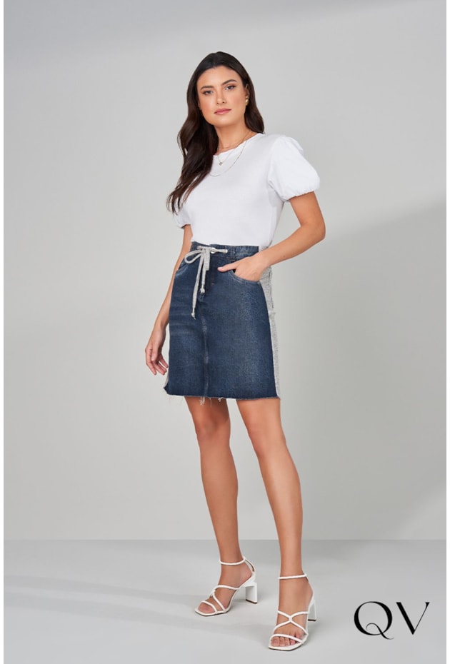 SAIA JEANS EVASÊ COM MOLETOM - TITANIUM JEANS SAIA JEANS EVASÊ COM MOLETOM - TITANIUM JEANS