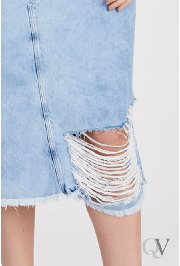 SAIA JEANS EVASÊ CÓS DESLOCADO DETALHE DESTROYED - TITANIUM JEANS SAIA JEANS EVASÊ CÓS DESLOCADO DETALHE DESTROYED - TITANIUM JEANS