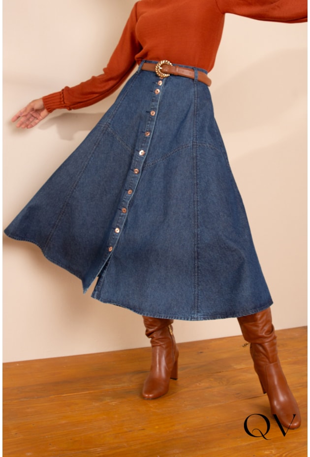 SAIA JEANS EVASÊ MIDI AZUL - LEKAZIS  SAIA JEANS EVASÊ MIDI AZUL - LEKAZIS