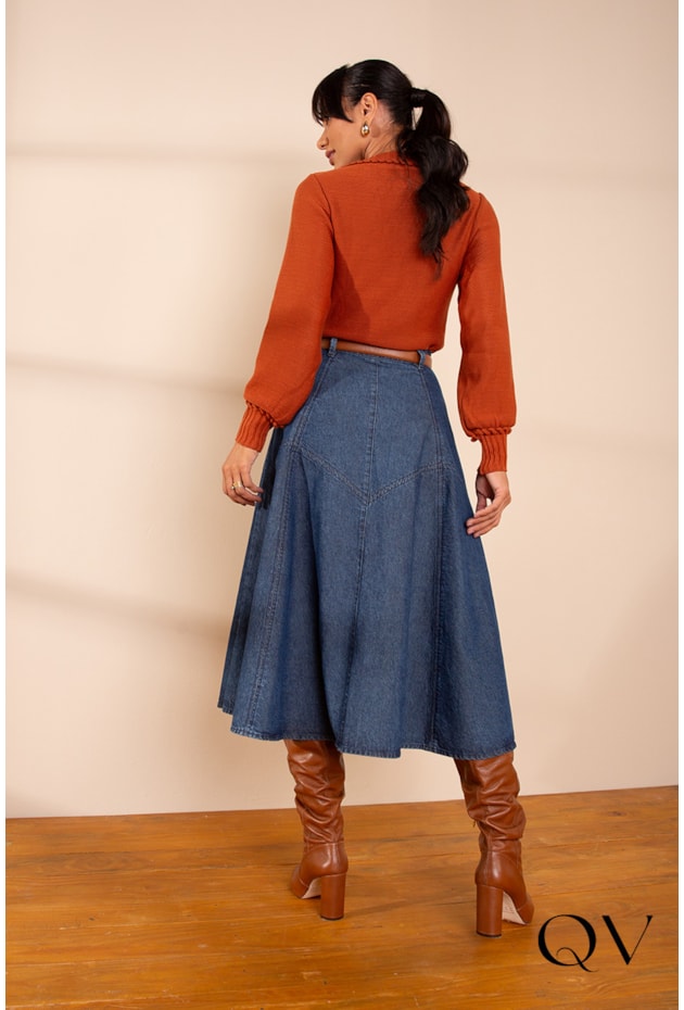 SAIA JEANS EVASÊ MIDI AZUL - LEKAZIS  SAIA JEANS EVASÊ MIDI AZUL - LEKAZIS