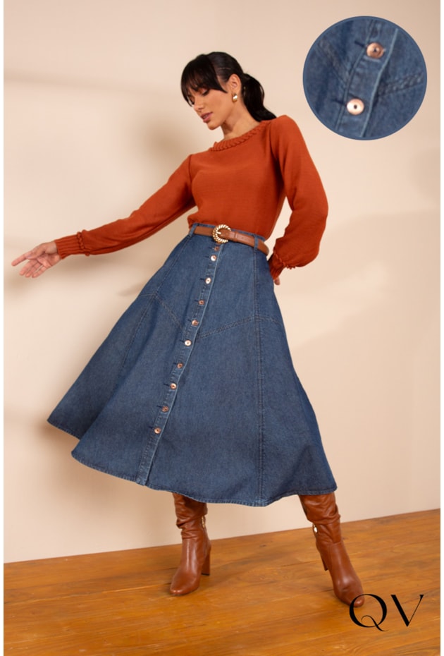 SAIA JEANS EVASÊ MIDI AZUL - LEKAZIS  SAIA JEANS EVASÊ MIDI AZUL - LEKAZIS