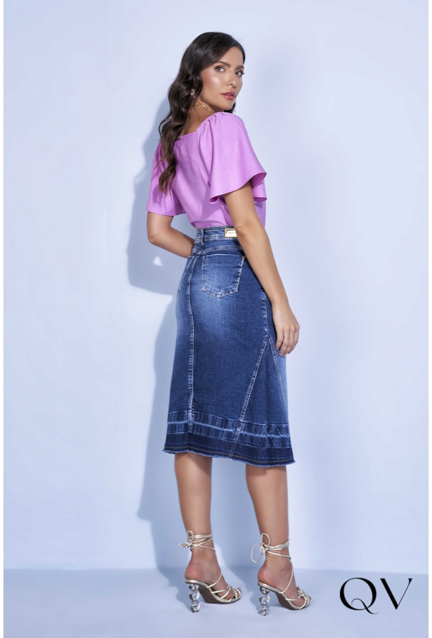 SAIA JEANS EVASÊ ZÍPER FRONTAL - TITANIUM JEANS SAIA JEANS EVASÊ ZÍPER FRONTAL - TITANIUM JEANS