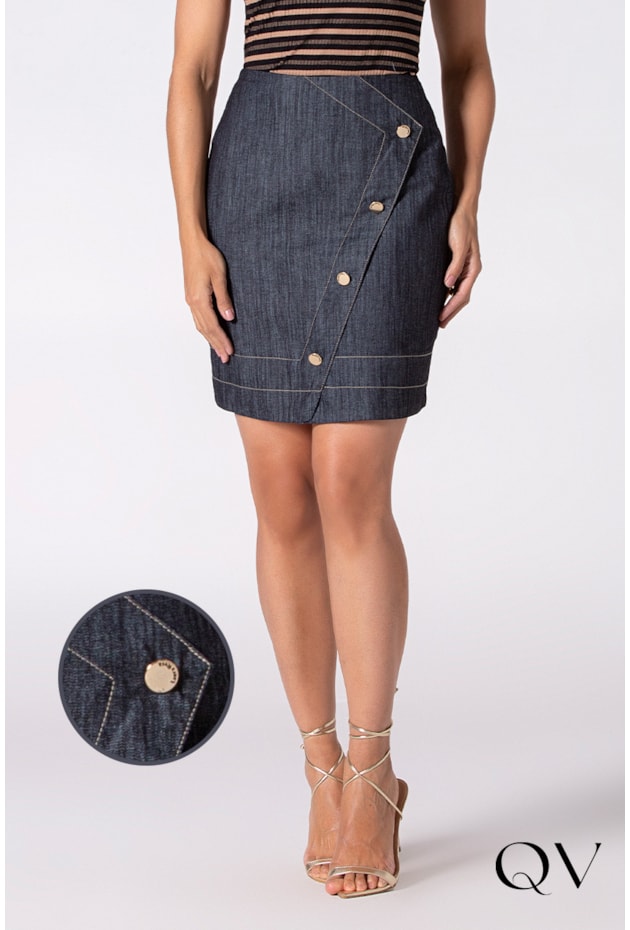 SAIA JEANS FECHAMENTO ASSIMÉTRICO - LAURA ROSA SAIA JEANS FECHAMENTO ASSIMÉTRICO - LAURA ROSA