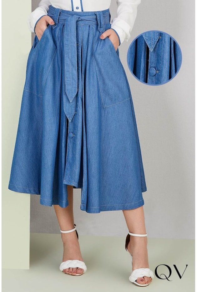 SAIA JEANS GODÊ BOTÕES E FAIXA - TITANIUM JEANS SAIA JEANS GODÊ BOTÕES E FAIXA - TITANIUM JEANS