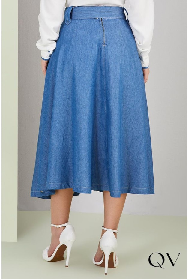 SAIA JEANS GODÊ BOTÕES E FAIXA - TITANIUM JEANS SAIA JEANS GODÊ BOTÕES E FAIXA - TITANIUM JEANS