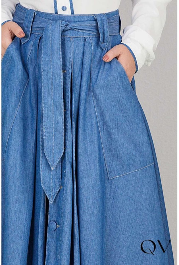 SAIA JEANS GODÊ BOTÕES E FAIXA - TITANIUM JEANS SAIA JEANS GODÊ BOTÕES E FAIXA - TITANIUM JEANS