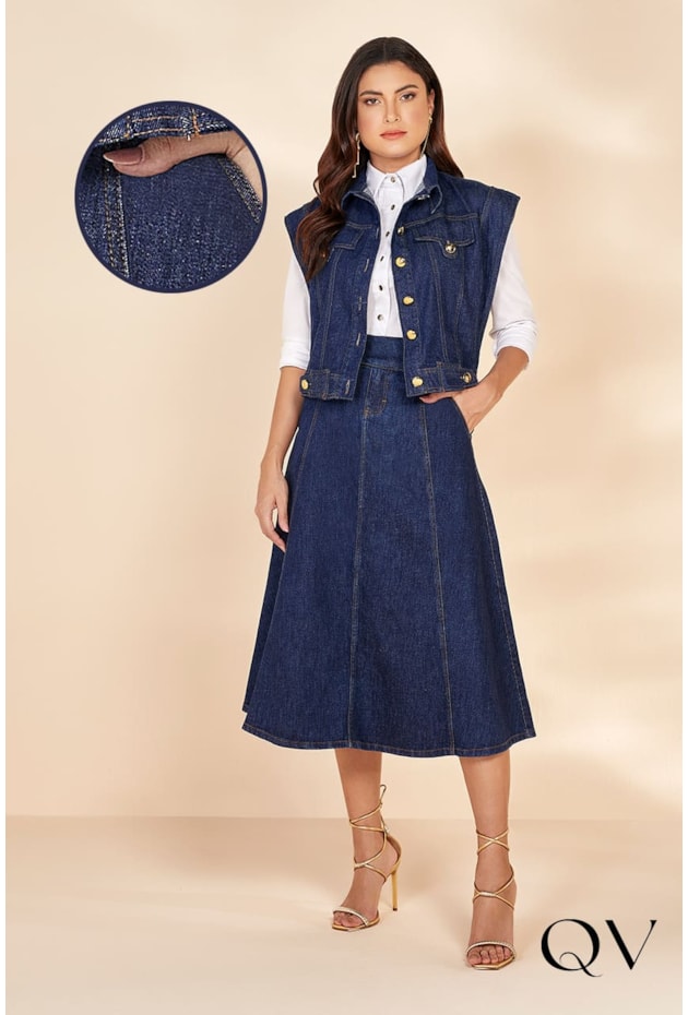 SAIA JEANS GODÊ COM RECORTES VERTICAIS - TITANIUM JEANS SAIA JEANS GODÊ COM RECORTES VERTICAIS - TITANIUM JEANS