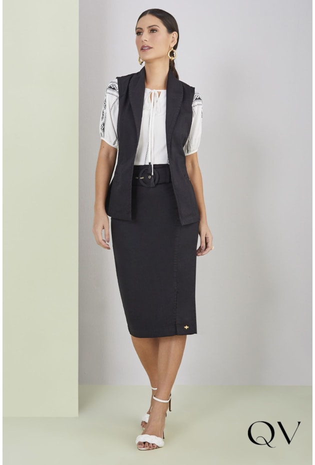 SAIA JEANS LÁPIS PRETO - TITANIUM JEANS SAIA JEANS LÁPIS PRETO - TITANIUM JEANS