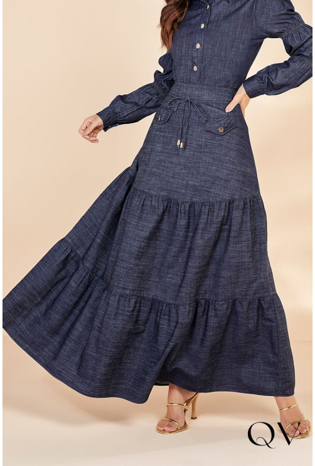 SAIA JEANS LONGA TRÊS MARIAS - TITANIUM JEANS SAIA JEANS LONGA TRÊS MARIAS - TITANIUM JEANS