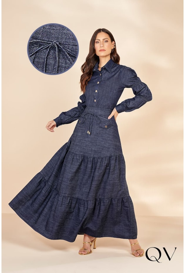 SAIA JEANS LONGA TRÊS MARIAS - TITANIUM JEANS SAIA JEANS LONGA TRÊS MARIAS - TITANIUM JEANS