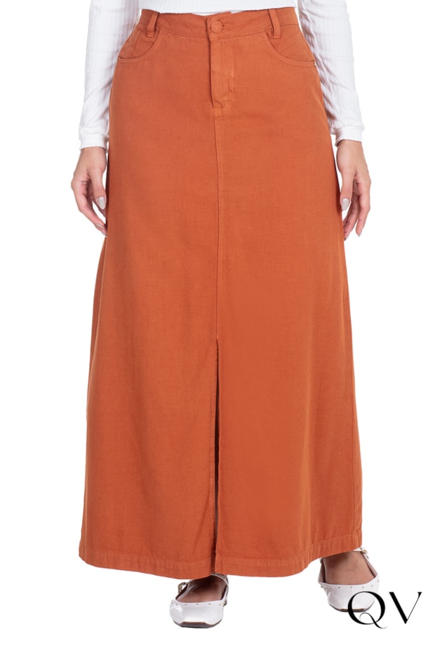SAIA JEANS LONGUETE COM FENDA CARAMELO - HAPUK SAIA JEANS LONGUETE COM FENDA CARAMELO - HAPUK