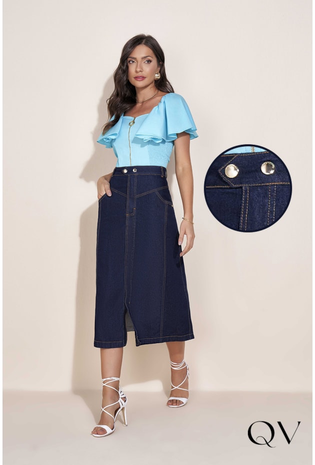 SAIA JEANS MAXI MIDI COM FENDA - TITANIUM JEANS SAIA JEANS MAXI MIDI COM FENDA - TITANIUM JEANS