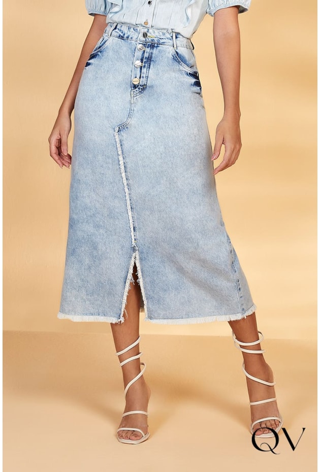 SAIA JEANS MAXI MIDI FENDA FRONTAL - TITANIUM JEANS SAIA JEANS MAXI MIDI FENDA FRONTAL - TITANIUM JEANS