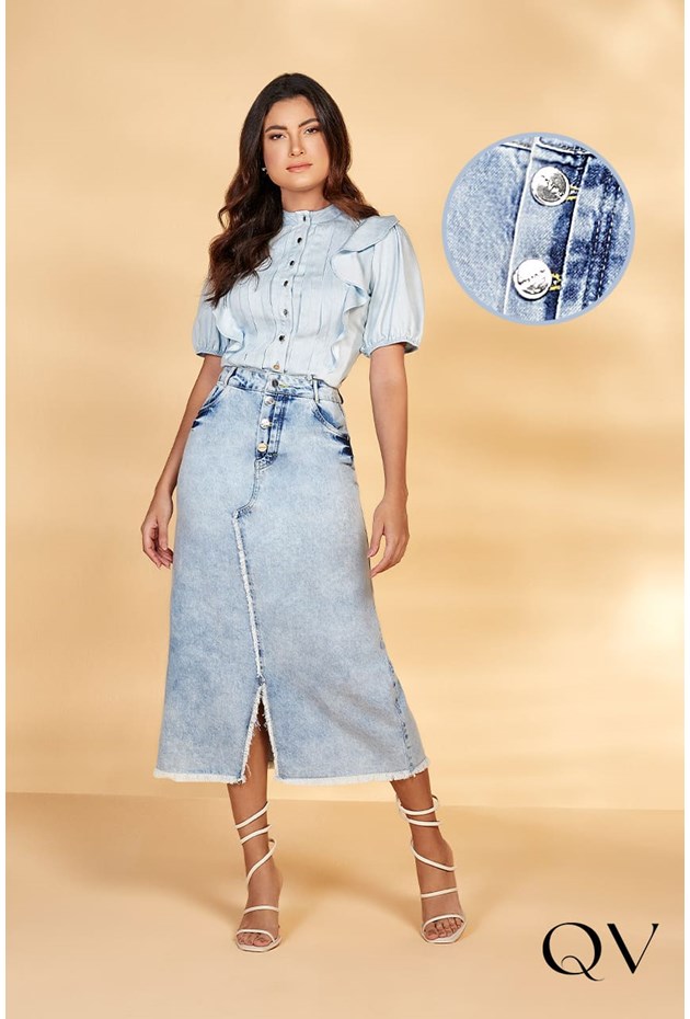 Vestido Jeans Evasê Maxi Midi Moda Evangelica Feminina - Moda