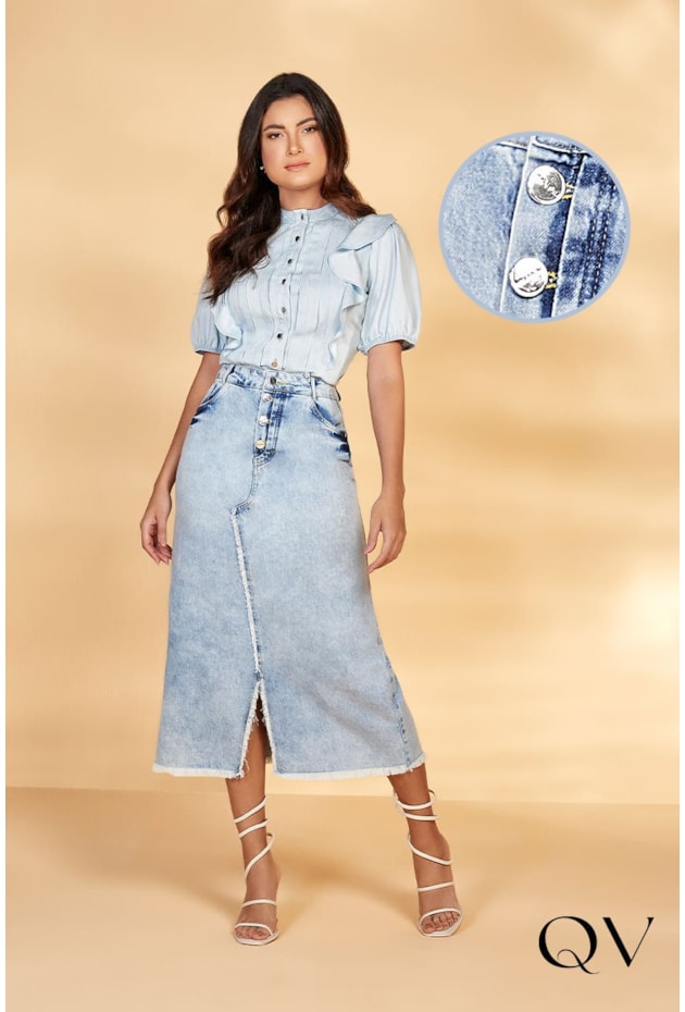 SAIA JEANS MAXI MIDI FENDA FRONTAL - TITANIUM JEANS SAIA JEANS MAXI MIDI FENDA FRONTAL - TITANIUM JEANS