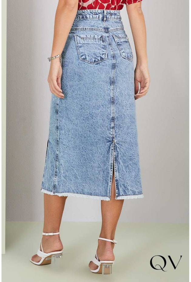 SAIA JEANS MIDI EVASÊ BARRA DESFIADA DESTROYED - TITANIUM JEANS SAIA JEANS MIDI EVASÊ BARRA DESFIADA DESTROYED - TITANIUM JEANS