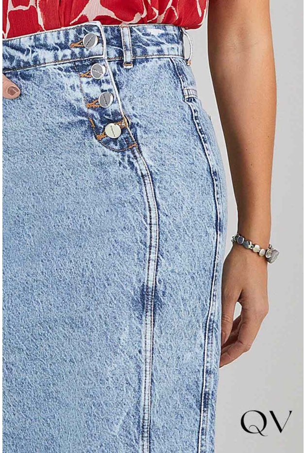 SAIA JEANS MIDI EVASÊ BARRA DESFIADA DESTROYED - TITANIUM JEANS SAIA JEANS MIDI EVASÊ BARRA DESFIADA DESTROYED - TITANIUM JEANS