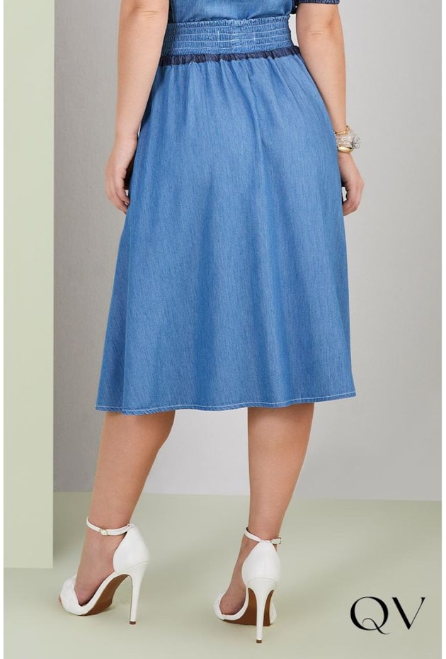 SAIA JEANS MIDI GODÊ CÓS FRANZIDO - TITANIUM JEANS SAIA JEANS MIDI GODÊ CÓS FRANZIDO - TITANIUM JEANS