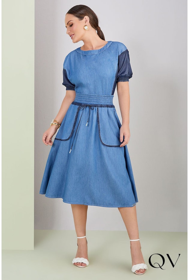 SAIA JEANS MIDI GODÊ CÓS FRANZIDO - TITANIUM JEANS SAIA JEANS MIDI GODÊ CÓS FRANZIDO - TITANIUM JEANS