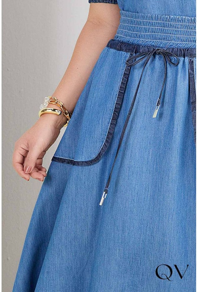 SAIA JEANS MIDI GODÊ CÓS FRANZIDO - TITANIUM JEANS SAIA JEANS MIDI GODÊ CÓS FRANZIDO - TITANIUM JEANS