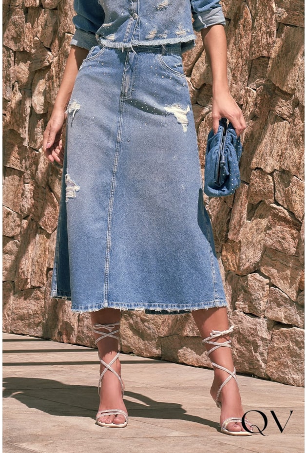 SAIA JEANS PUÍDOS E TERMOCOLANTE - TITANIUM JEANS SAIA JEANS PUÍDOS E TERMOCOLANTE - TITANIUM JEANS