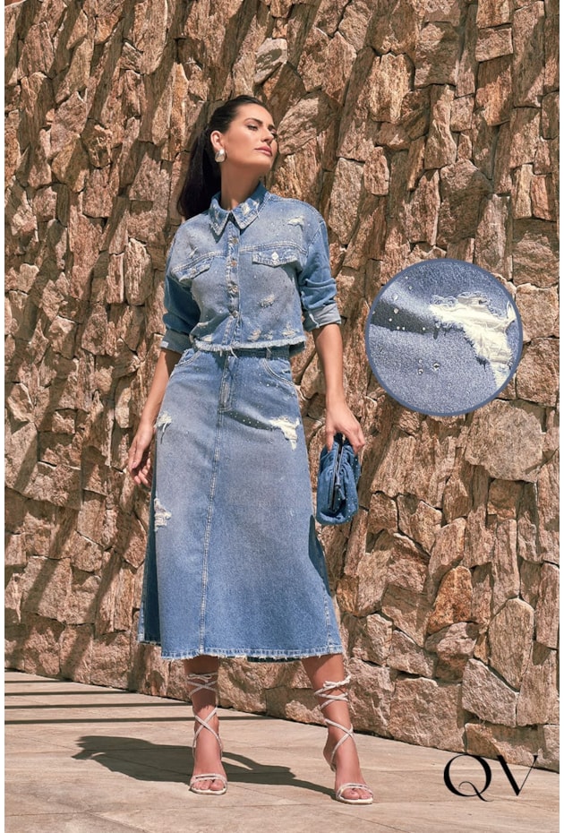 SAIA JEANS PUÍDOS E TERMOCOLANTE - TITANIUM JEANS SAIA JEANS PUÍDOS E TERMOCOLANTE - TITANIUM JEANS