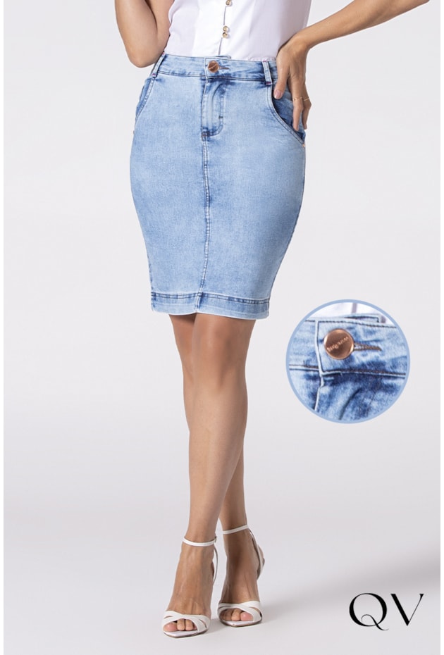 SAIA JEANS RETA AZUL CLARO - LAURA ROSA SAIA JEANS RETA AZUL CLARO - LAURA ROSA