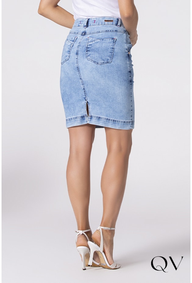 SAIA JEANS RETA AZUL CLARO - LAURA ROSA SAIA JEANS RETA AZUL CLARO - LAURA ROSA