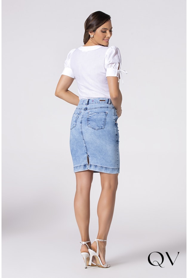 SAIA JEANS RETA AZUL CLARO - LAURA ROSA SAIA JEANS RETA AZUL CLARO - LAURA ROSA