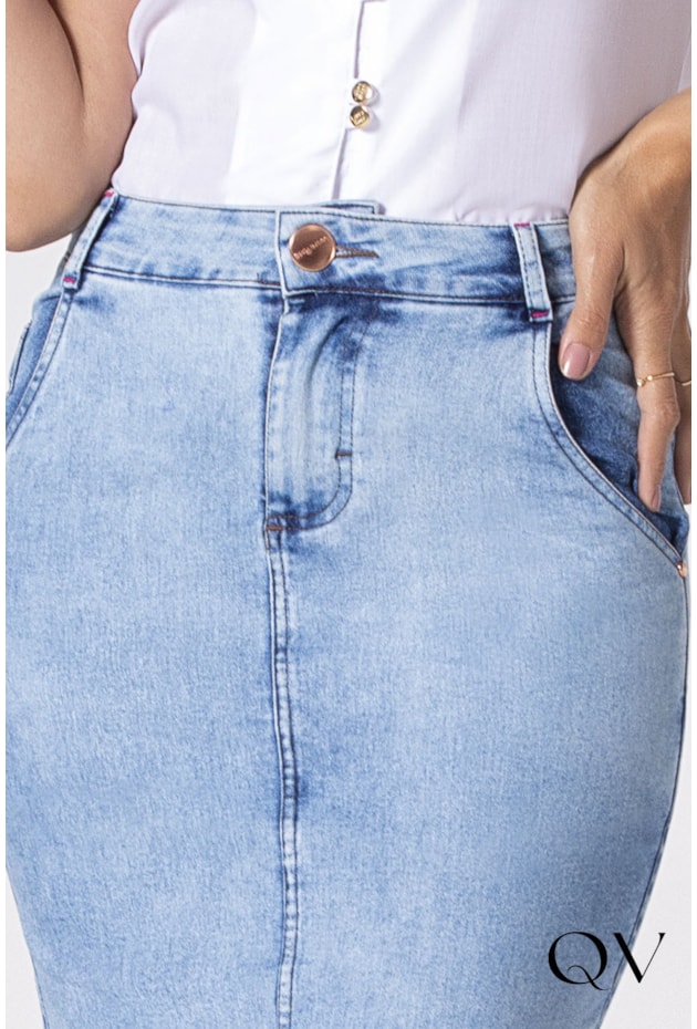 SAIA JEANS RETA AZUL CLARO - LAURA ROSA SAIA JEANS RETA AZUL CLARO - LAURA ROSA