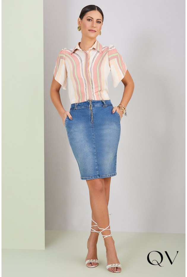 SAIA JEANS RETA ZÍPER - TITANIUM JEANS SAIA JEANS RETA ZÍPER - TITANIUM JEANS