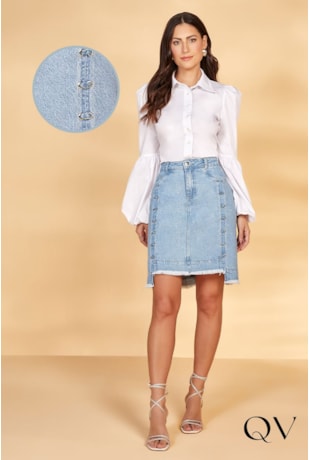 SAIA JEANS SEMI EVASÊ COM ILHÓS - TITANIUM JEANS SAIA JEANS SEMI EVASÊ COM ILHÓS - TITANIUM JEANS