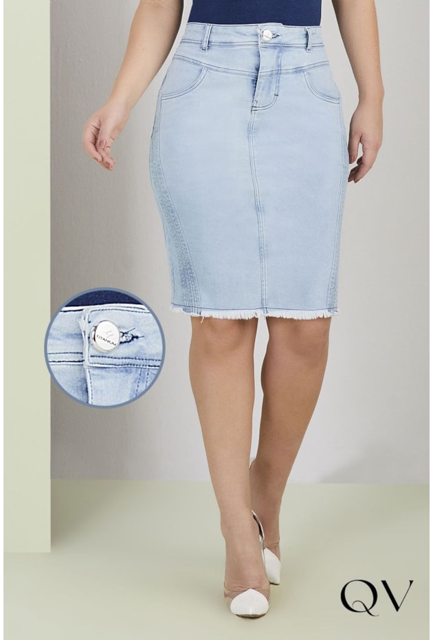 SAIA JEANS TRADICIONAL BARRA DESFIADA - TITANIUM JEANS SAIA JEANS TRADICIONAL BARRA DESFIADA - TITANIUM JEANS