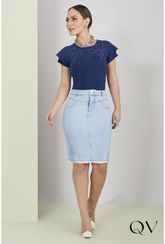 SAIA JEANS TRADICIONAL BARRA DESFIADA - TITANIUM JEANS SAIA JEANS TRADICIONAL BARRA DESFIADA - TITANIUM JEANS