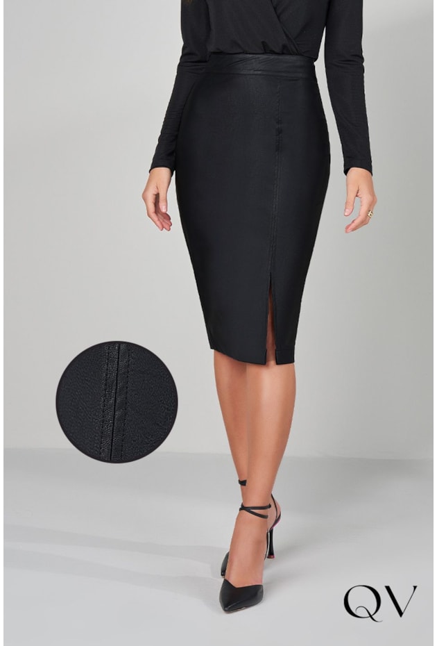 SAIA LÁPIS COURO FAKE PRETO - TITANIUM JEANS SAIA LÁPIS COURO FAKE PRETO - TITANIUM JEANS