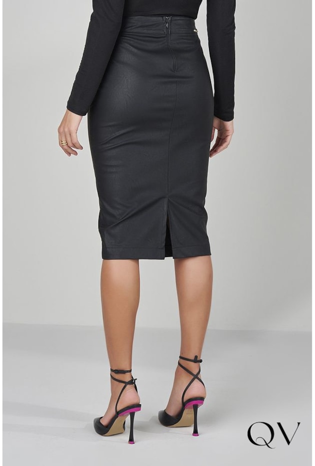 SAIA LÁPIS COURO FAKE PRETO - TITANIUM JEANS SAIA LÁPIS COURO FAKE PRETO - TITANIUM JEANS