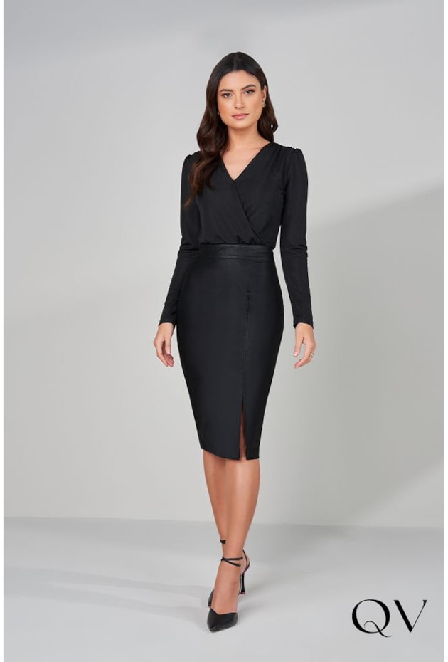 SAIA LÁPIS COURO FAKE PRETO - TITANIUM JEANS SAIA LÁPIS COURO FAKE PRETO - TITANIUM JEANS