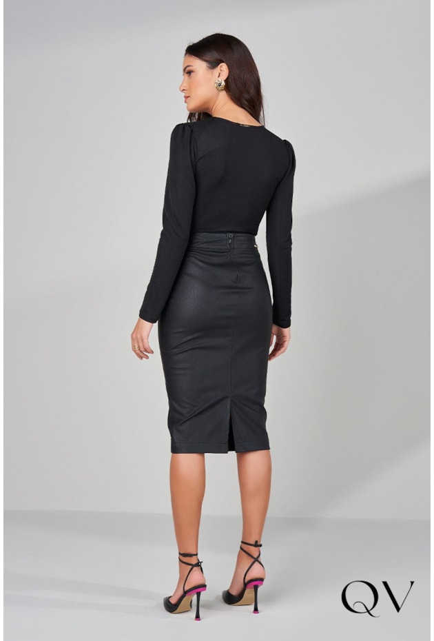 SAIA LÁPIS COURO FAKE PRETO - TITANIUM JEANS SAIA LÁPIS COURO FAKE PRETO - TITANIUM JEANS