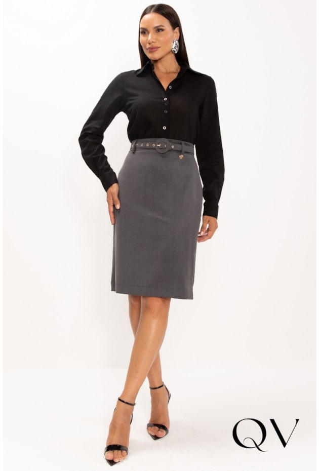 SAIA LÁPIS EM ALFAIATARIA CINZA - LEKAZIS SAIA LÁPIS EM ALFAIATARIA CINZA - LEKAZIS