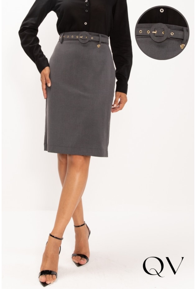 SAIA LÁPIS EM ALFAIATARIA CINZA - LEKAZIS