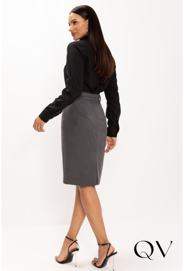 SAIA LÁPIS EM ALFAIATARIA CINZA - LEKAZIS