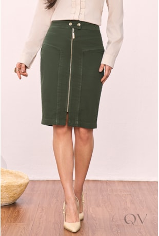 SAIA LÁPIS EM COLLOR COM ZÍPER VERDE - TITANIUM JEANS