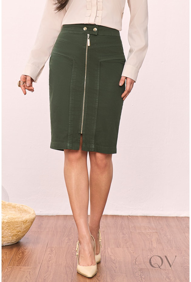 SAIA LÁPIS EM COLLOR COM ZÍPER VERDE - TITANIUM JEANS