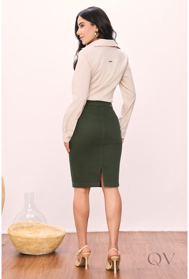 SAIA LÁPIS EM COLLOR COM ZÍPER VERDE - TITANIUM JEANS